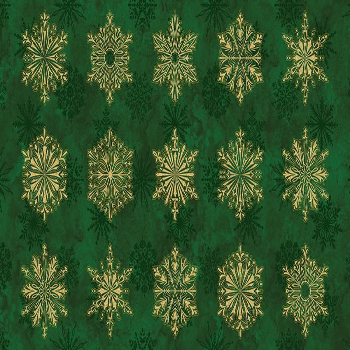 Oh Christmas Tree - Snowflake Blocks in Green METALLIC - Deborah Edwards - Northcott (Pre-order: July 2026)
