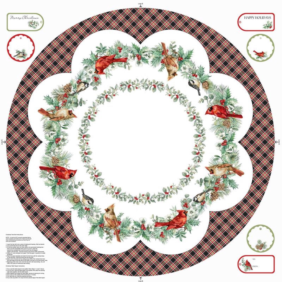 Home For Christmas - CANVAS Tree Skirt Panel in White - Deborah Edwards - Northcott (Pre-order: Aug 2026)