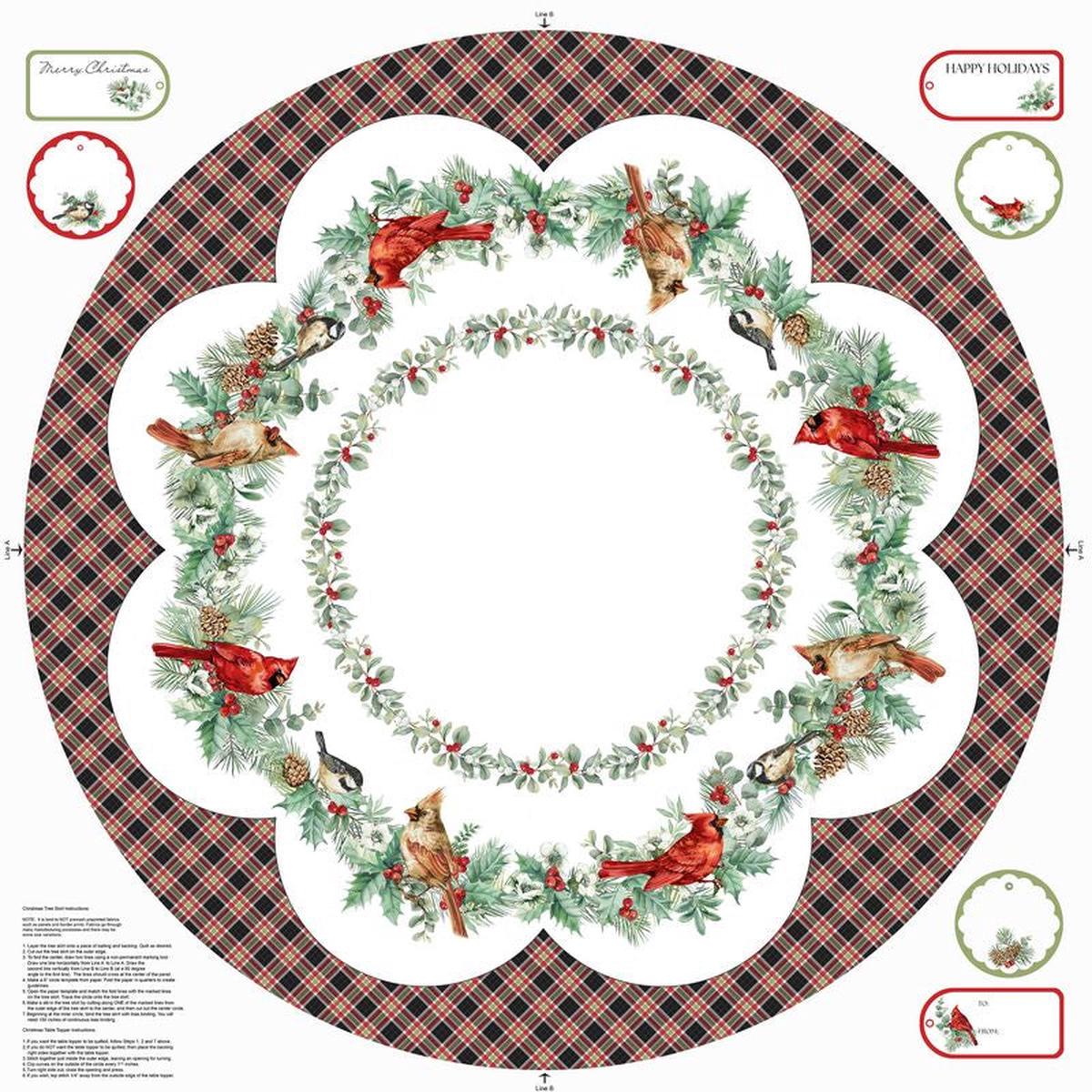 Home For Christmas - CANVAS Tree Skirt Panel in White - Deborah Edwards - Northcott (Pre-order: July 2026)