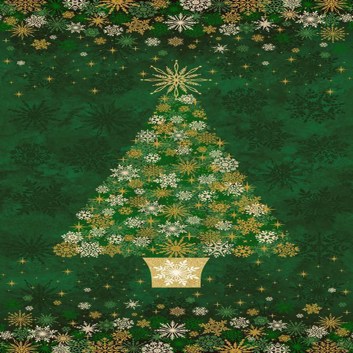 Oh Christmas Tree - Panel in Green METALLIC - Deborah Edwards - Northcott