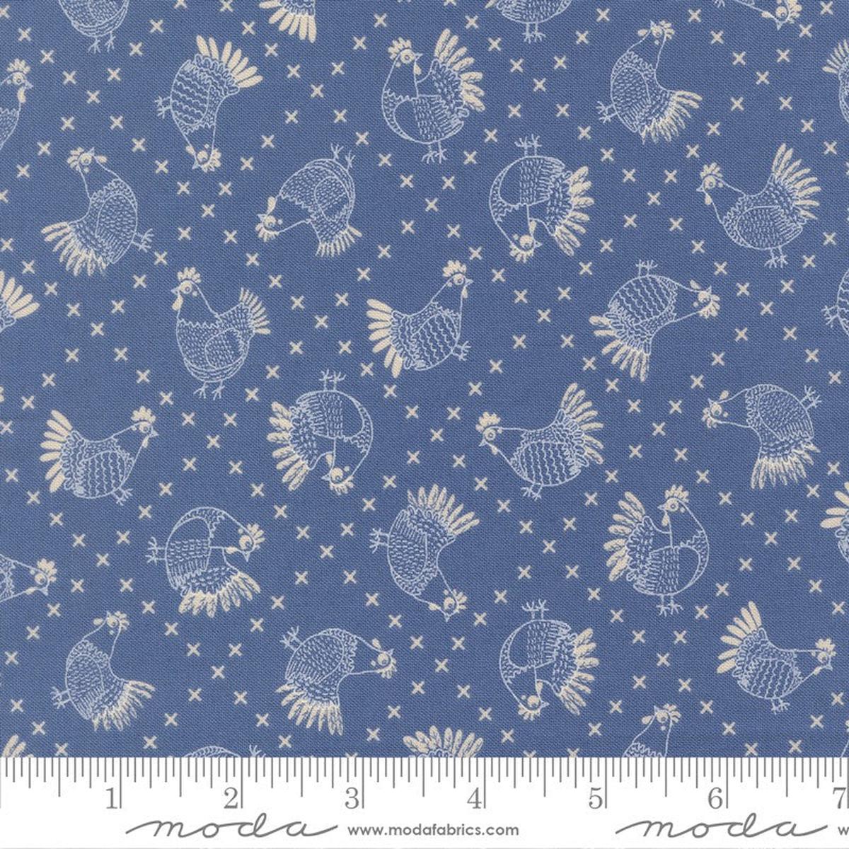 The Henhouse - Cross Stitch in Cobalt - Gingiber - Moda