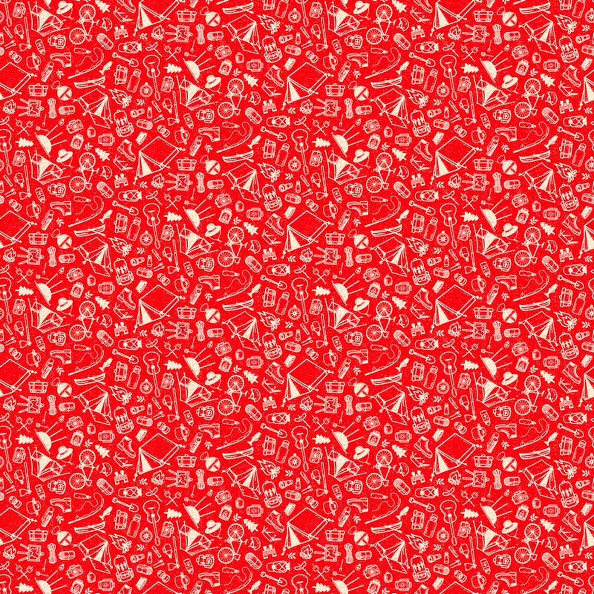 Camping Therapy - Camping Sketches in Red - Patrick Lose - Northcott