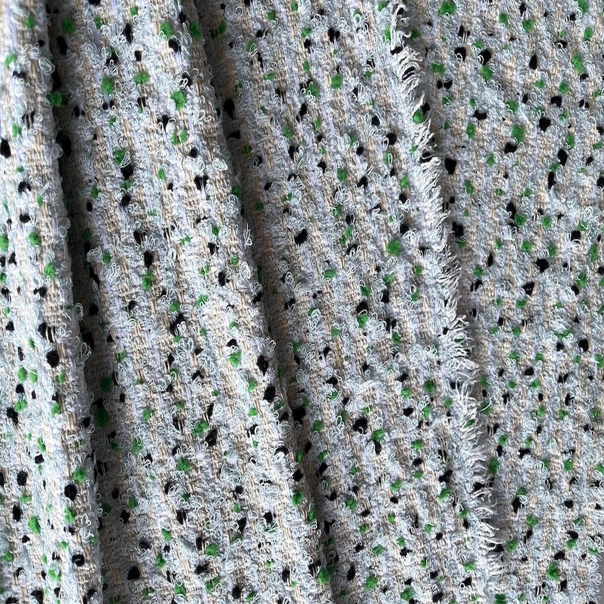 Mid-Weight Knotted Emerald & Baby Blue Viscose Blend Boucl (Made in Italy)
