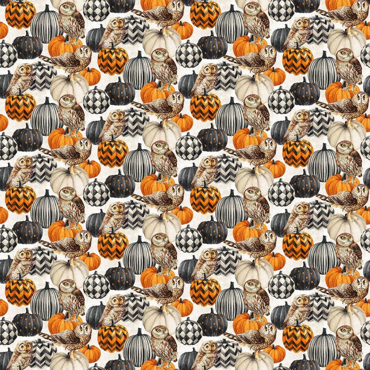 Night Owl - Owl & Pumpkin in Cream - Deborah Edwards - Northcott (Pre-order: Aug 2026)