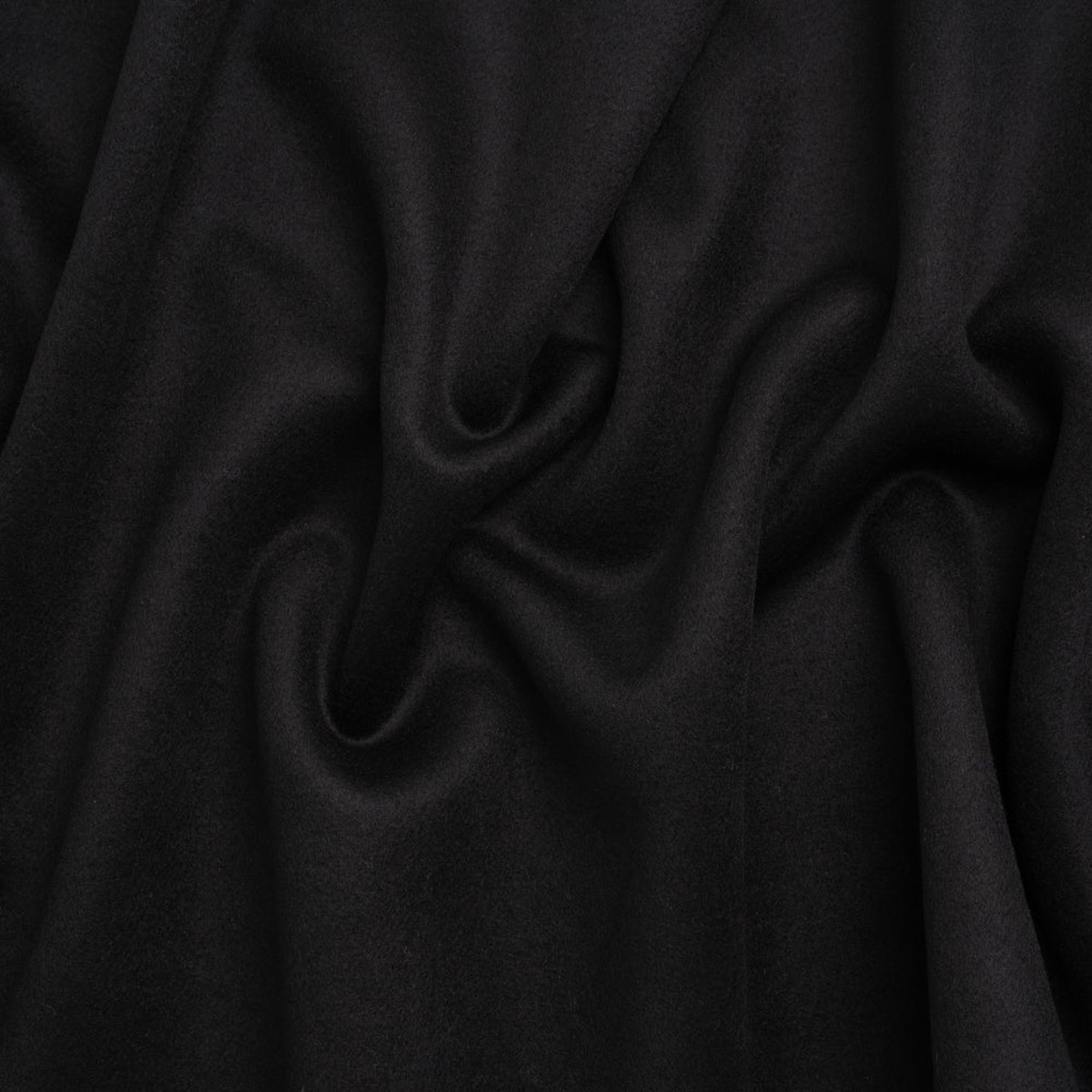 Brushed Wool Blend Twill Coating - Black - Deadstock