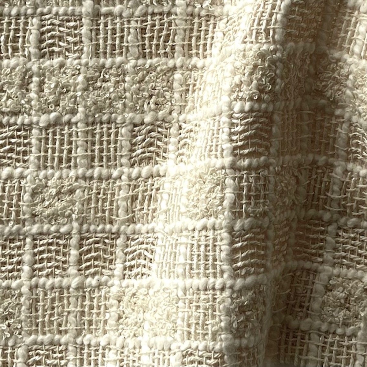 Couture Elegant Checked Clotted Cream Cotton Blend Boucl (Made in Italy)