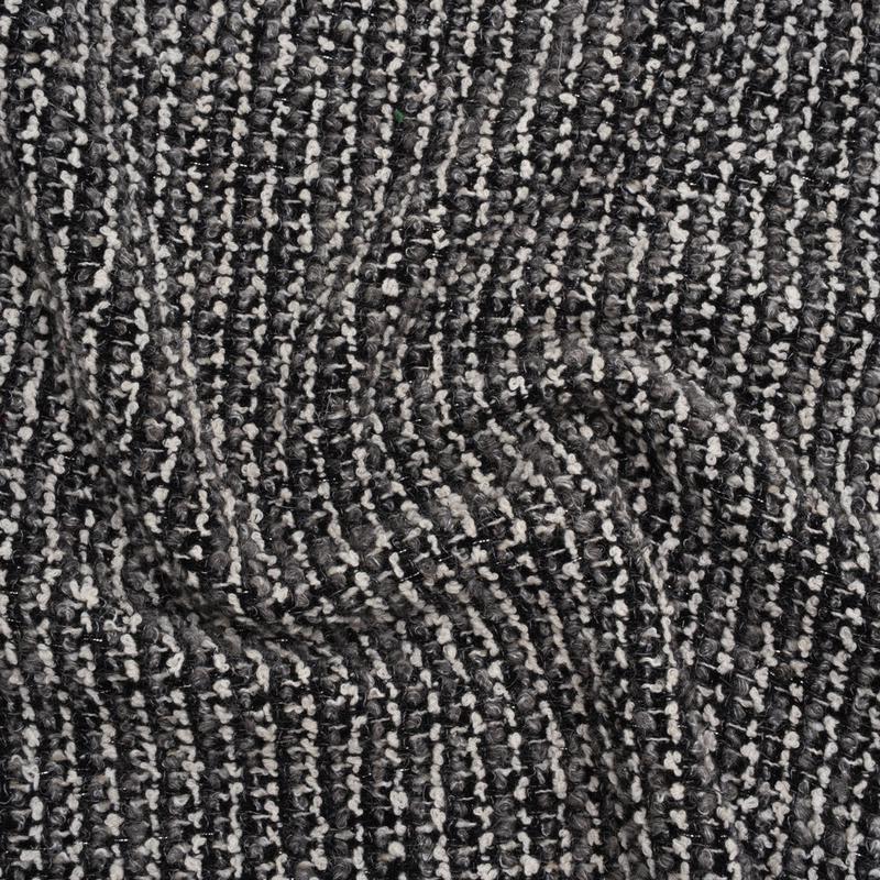 Metallic Wool Blend Boucle Coating Made in Italy - Gray, White and Silver Tweedy Stripes
