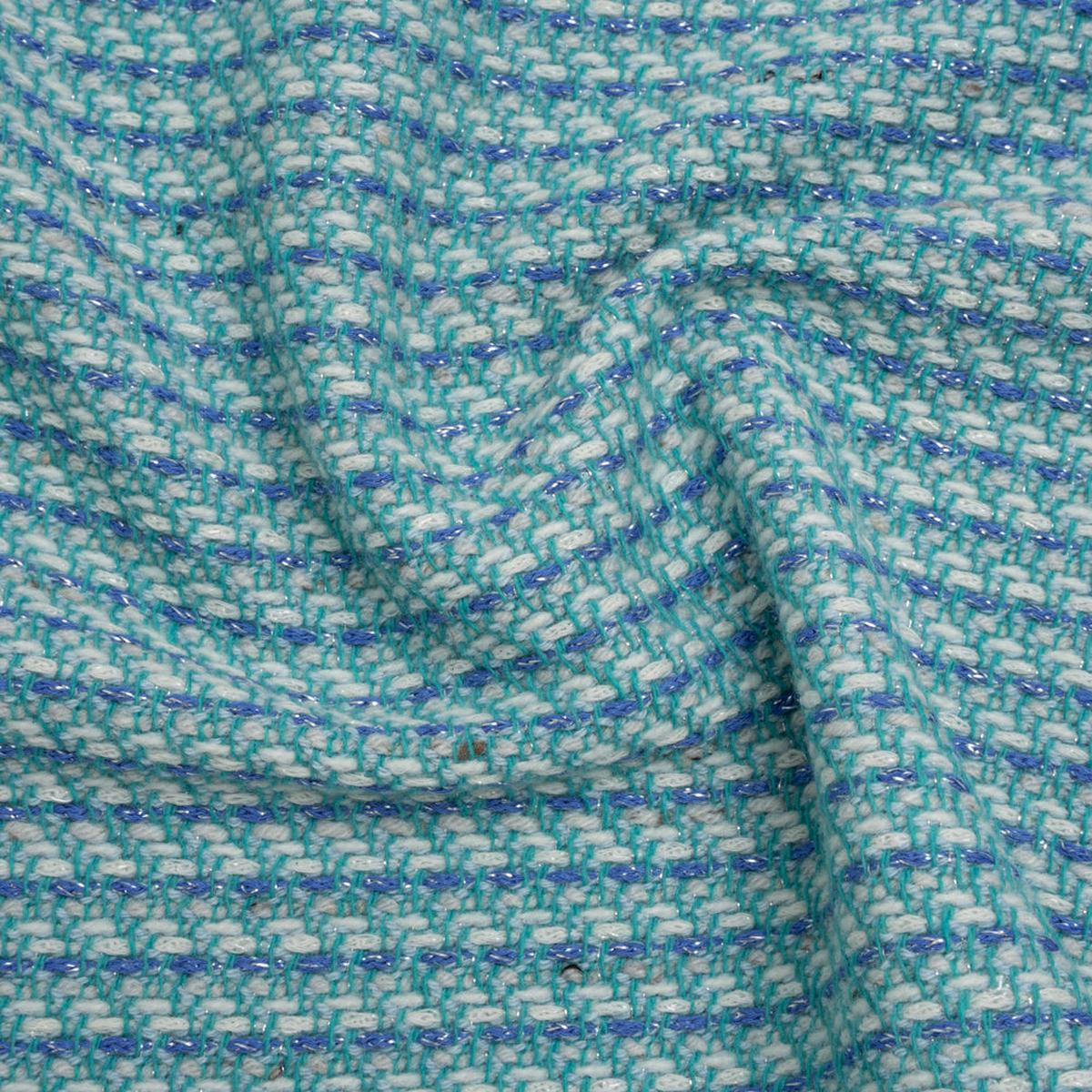 Metallic Wool Blend Tweed Made in Italy - Aqua, Blue and White
