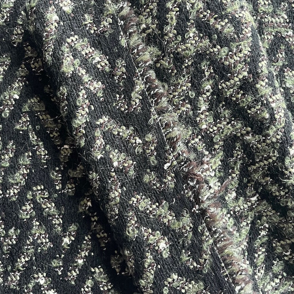 Mossy Olive Broken Chevron Wool Blend Boucl (Made in Spain)