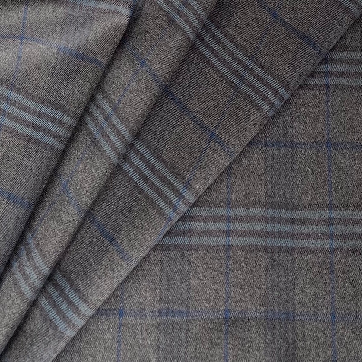Plaid Shades of Coffee & Sky Stretch Wool Blend