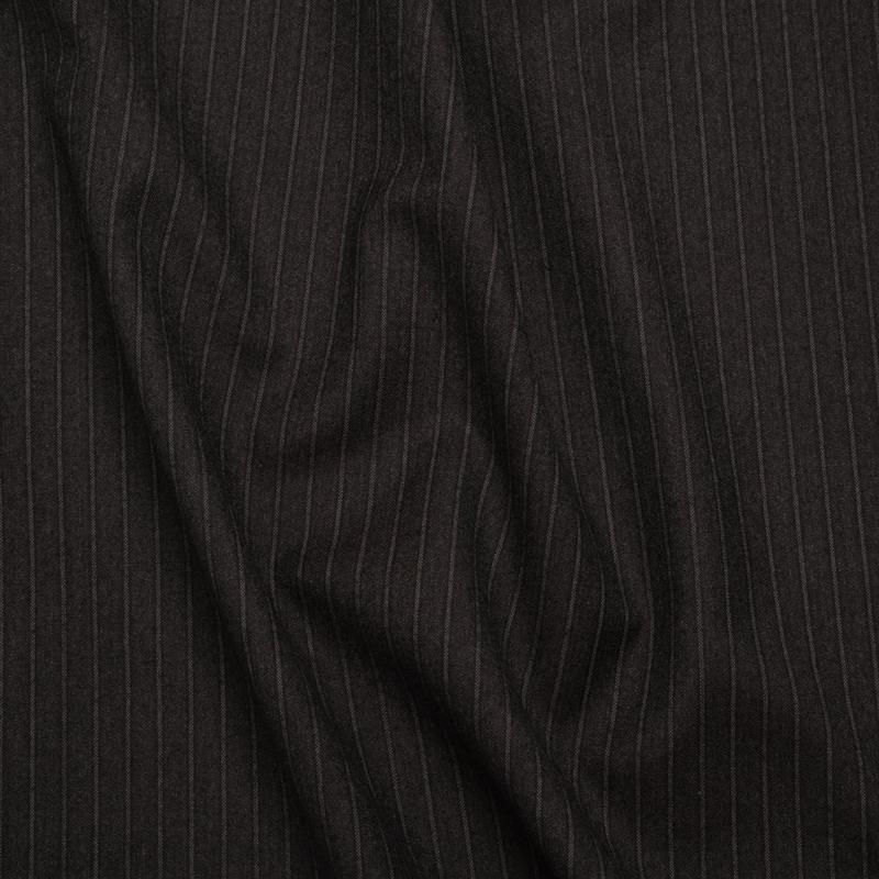 Super 130 Wool Twill Suiting Made in Italy - Brown and Gray Stripes - Deadstock