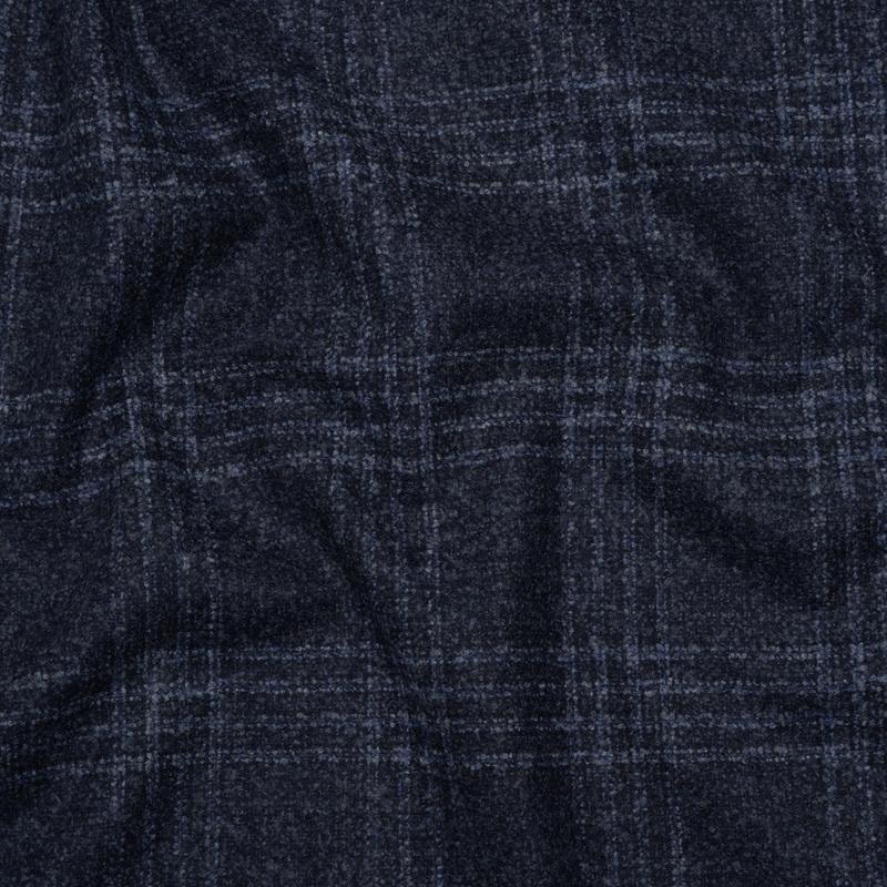 Wool, Silk and Cashmere Boucle Suiting Made in Italy - Blue and Navy Plaid - Deadstock