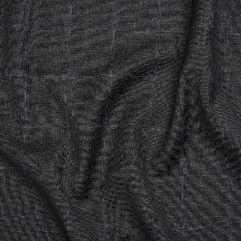 Wool Suiting - Gray and Blue Windowpane Check - Deadstock