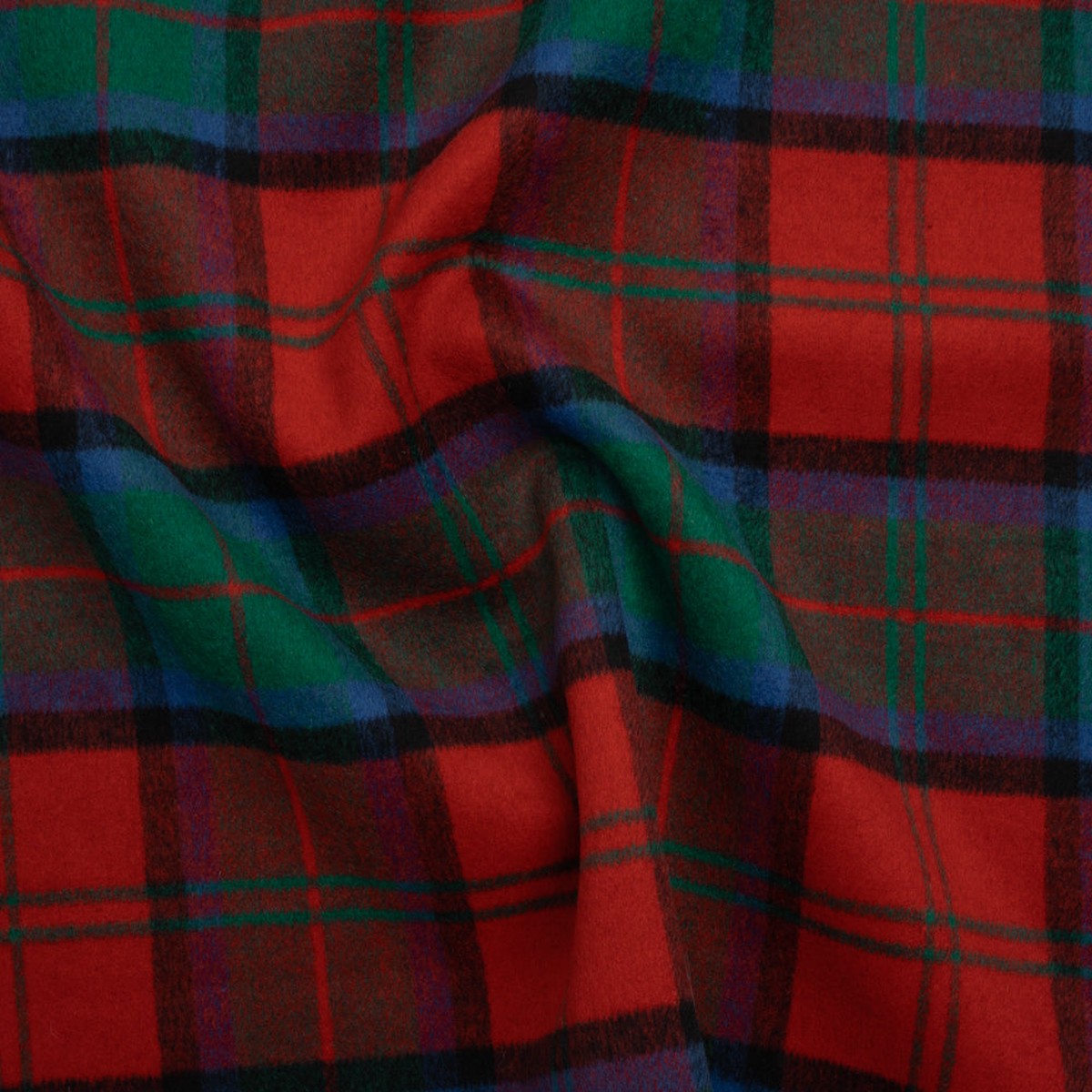 Brushed Wool Double Cloth Coating - Red Green and Black Plaid - Deadstock