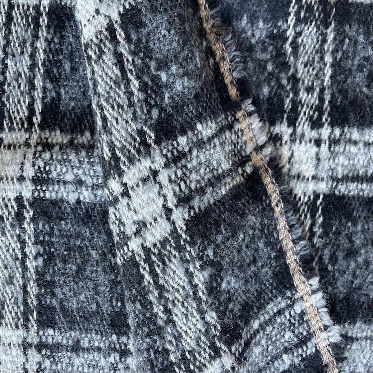 Cool Monochrome Ash Plaid Wool Blend Boucl (Made in Italy)