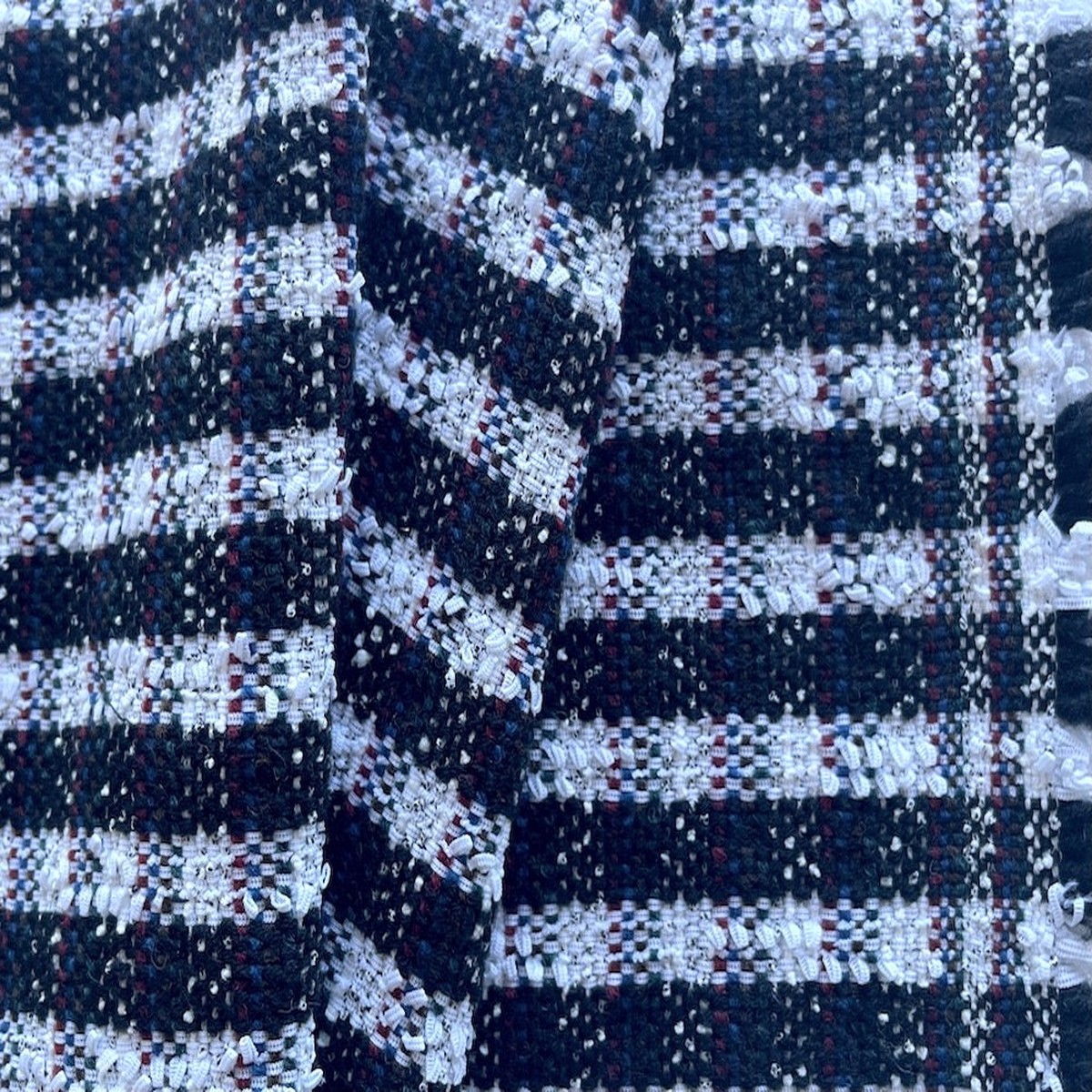 Elegant Obsidian & Bright White Check Wool Blend Boucl (Made in Italy)