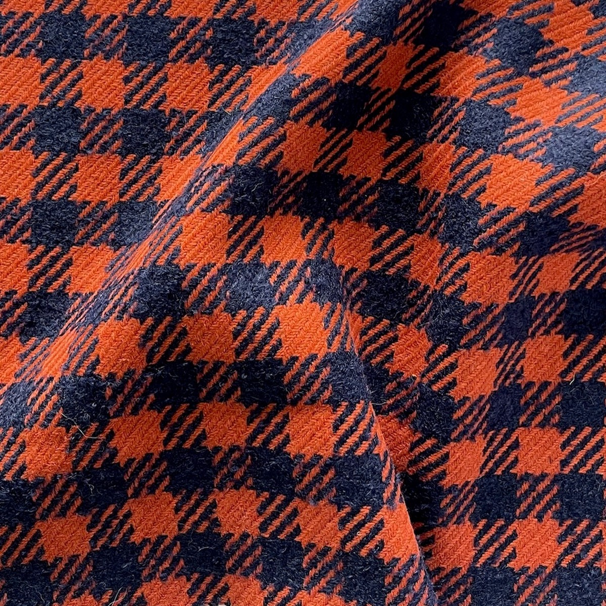Mid-Weight Midnight Navy & Marmalade Wool Blend Check
