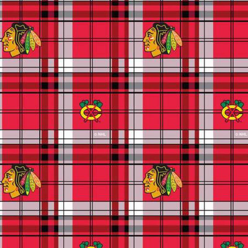 Chicago Blackhawks NHL Hockey Plaid Design FLEECE fabric NHL-812-BLK