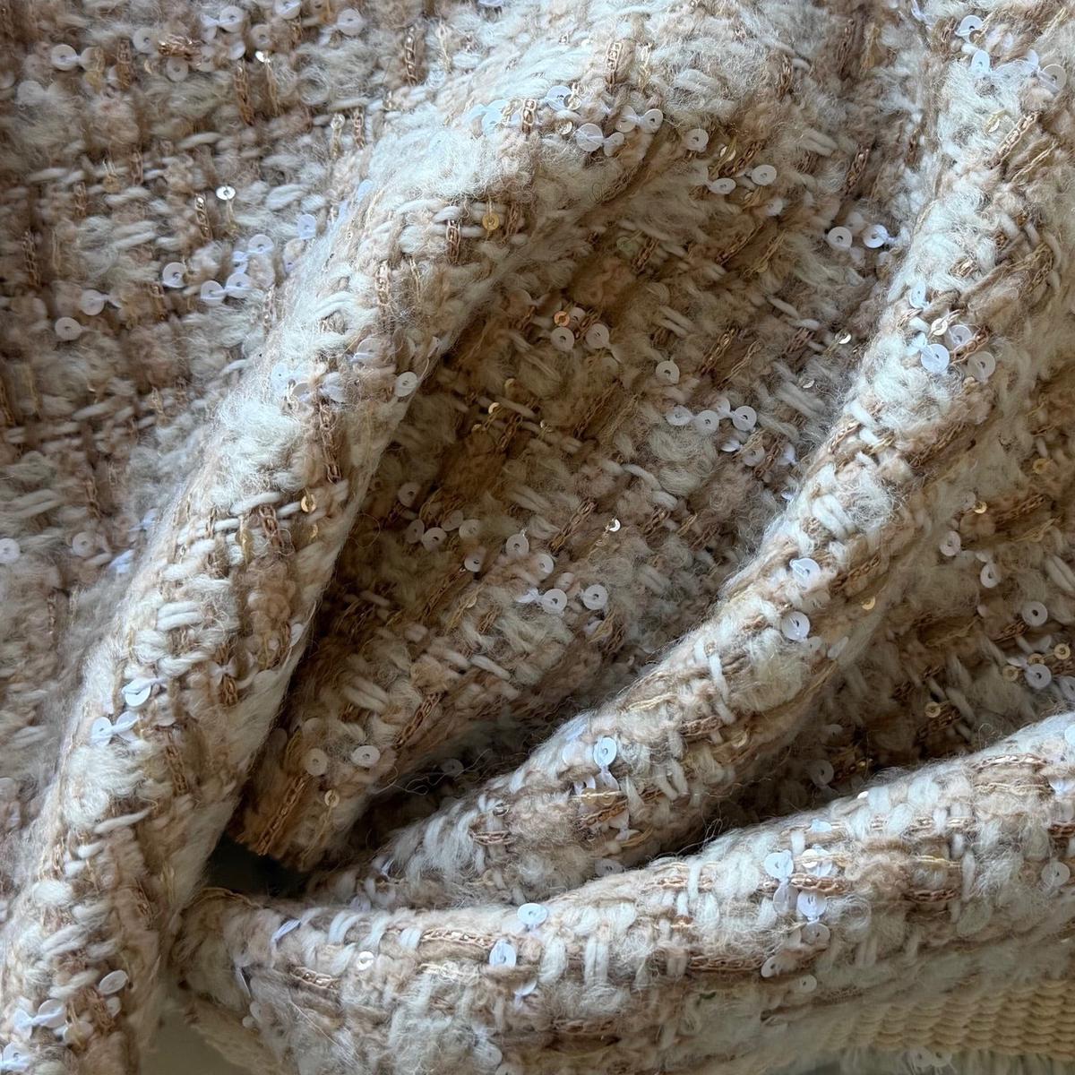 Giambattista Valli Shades of Toast Sequined Virgin Wool Blend Boucl(Made in Italy)