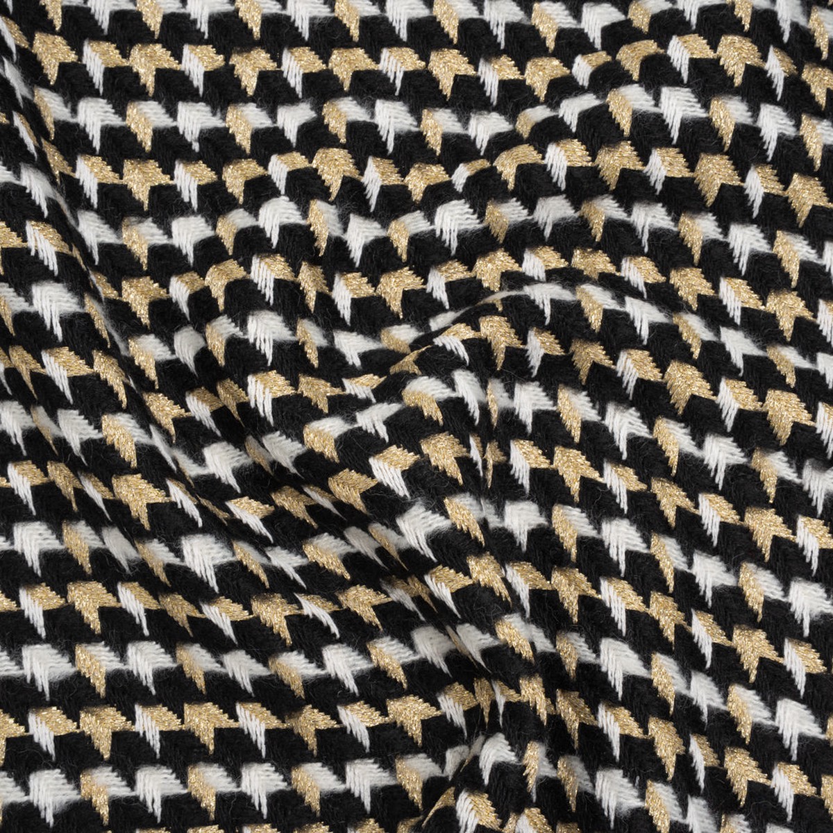 Metallic Wool and Acrylic Tweed Twill - Black Gold and White Geometric - Deadstock