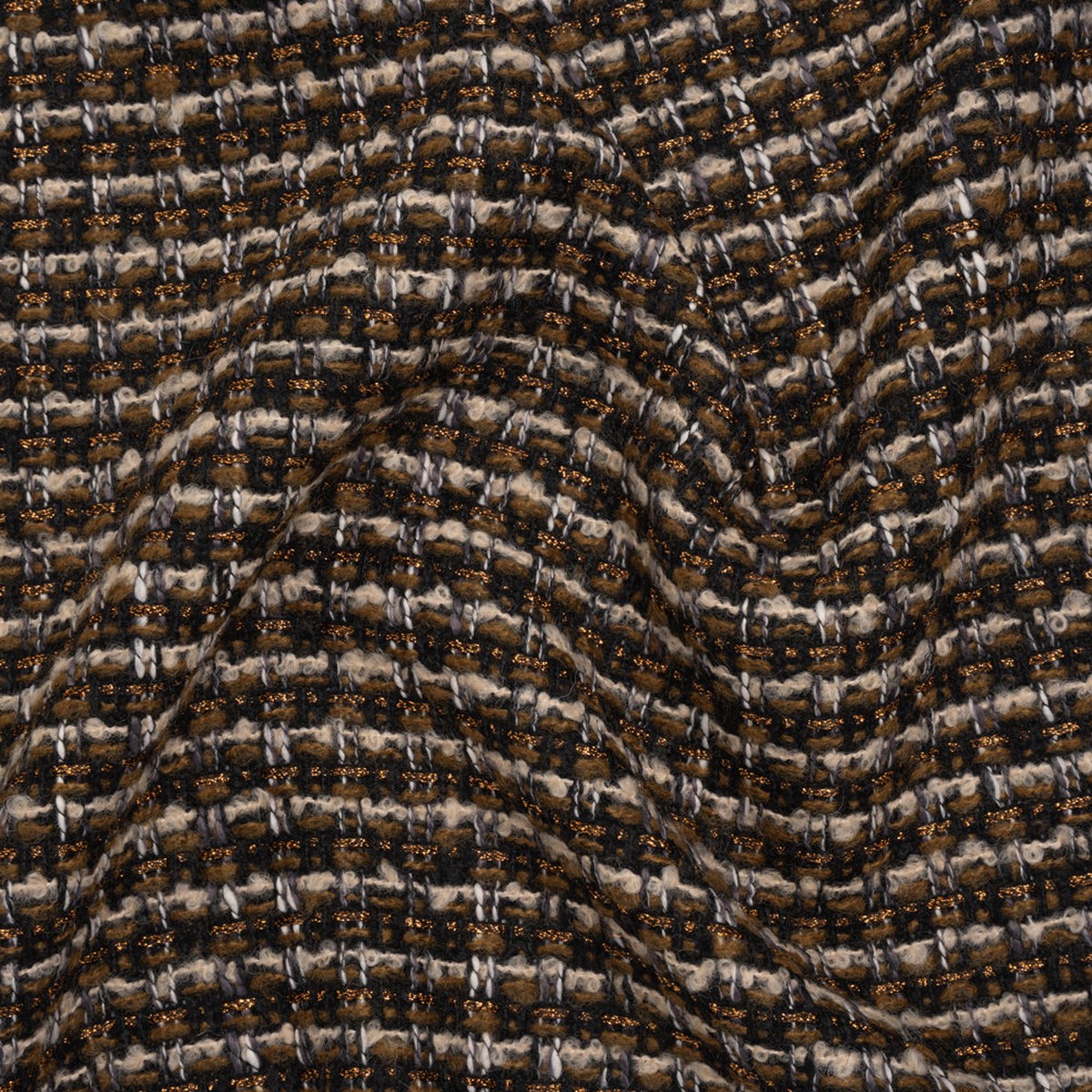Metallic Wool Blend Boucle Tweed - Black White and Copper Stripes - Deadstock