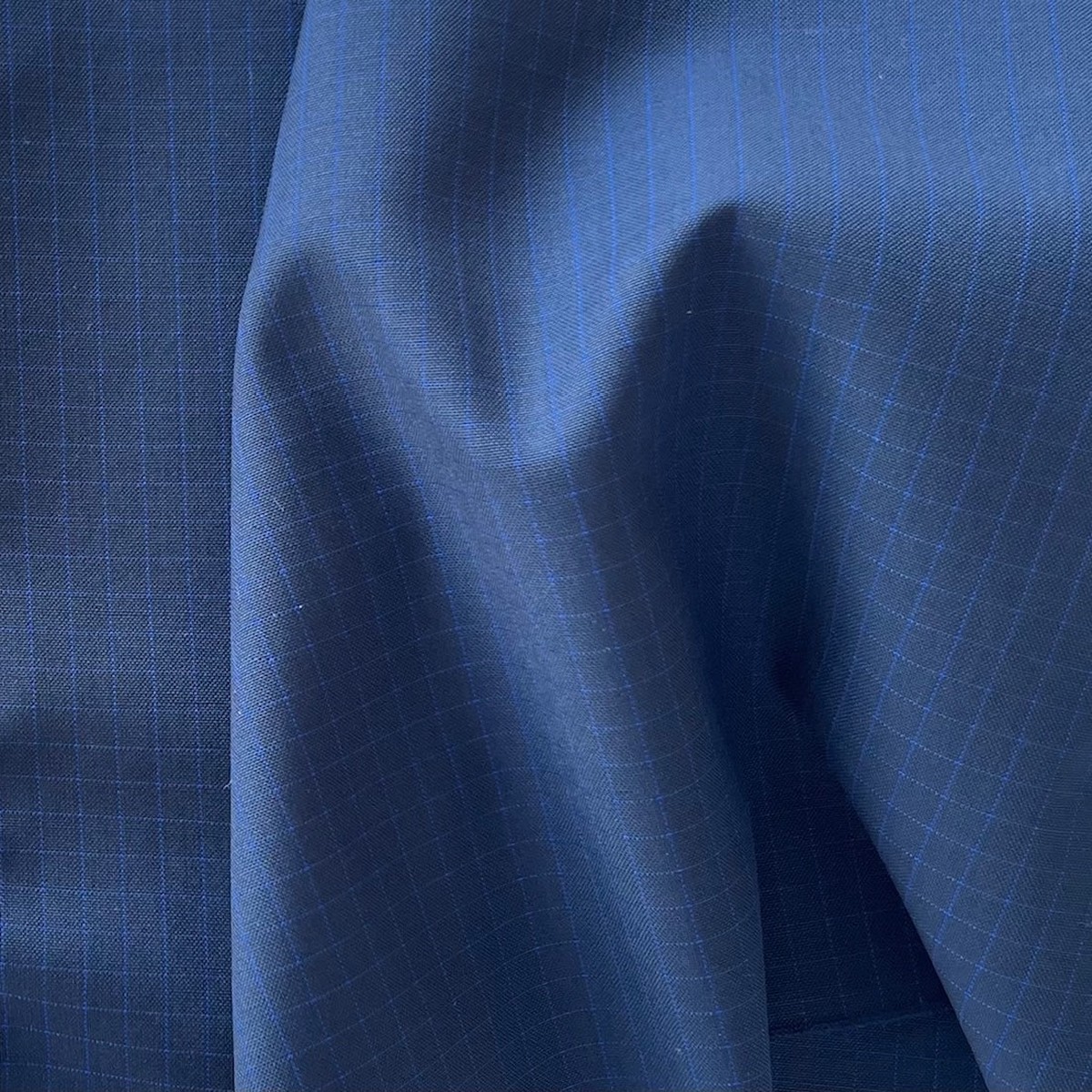 Navy Windowpane Check Wool Twill Suiting (Made in Italy)