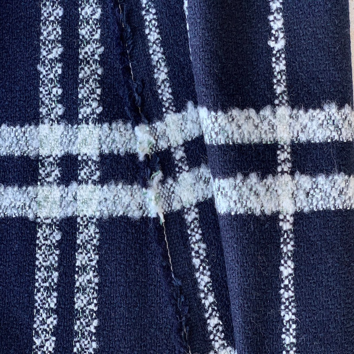 Plaid Vivid Navy & White Wool Blend Boucl (Made in Italy)