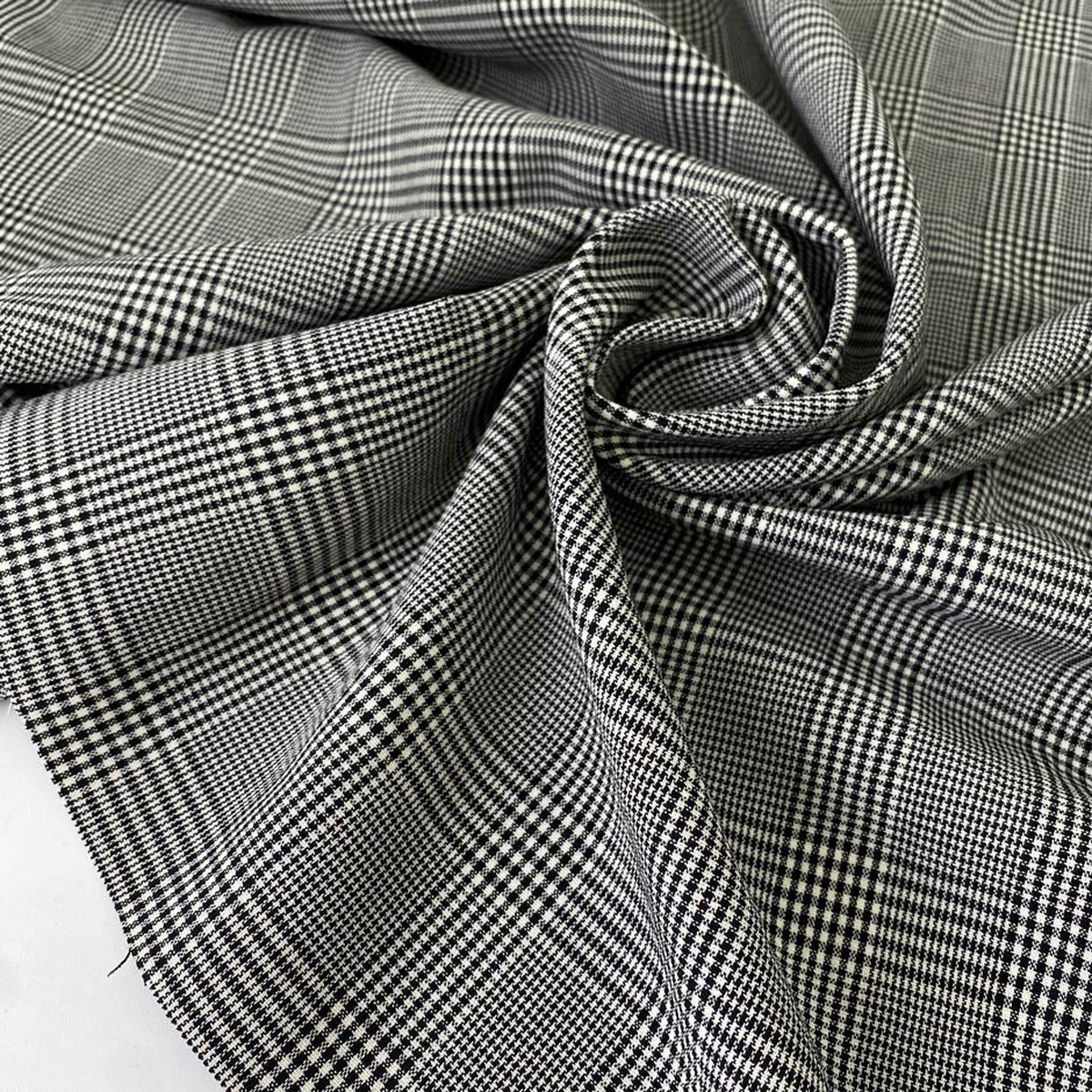 Stretch Wool Prince Of Wales In Black And White