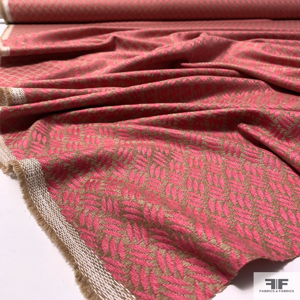 Italian Soft Chenille-Feel Jacket Weight Wool - Deep Sea Coral / Tan