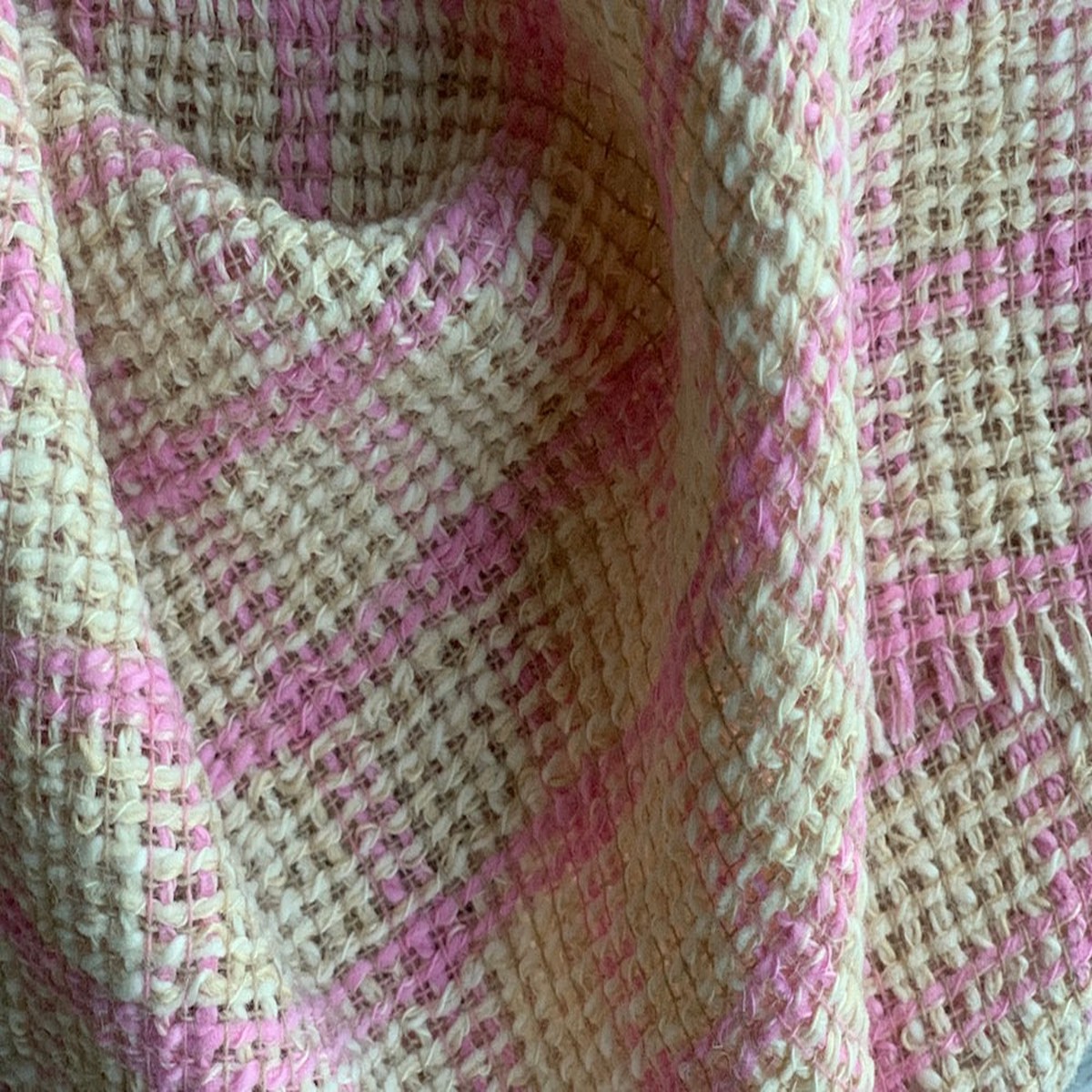 Peppermint Plaid Hemp & Silk Blend Boucl (Made in Italy)