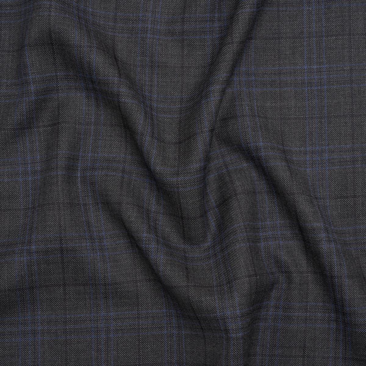 Wool and Silk Suiting - Gray and Blue Plaid - Deadstock
