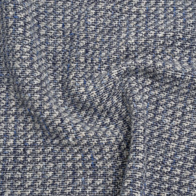 Metallic Wool Blend Tweed Boucle Made in Italy - Blue, Gray and Silver