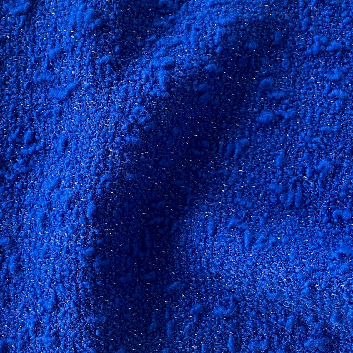 Mid-Weight Ultramarine & Silver Metallic Wool Blend Boucl (Made in Italy)