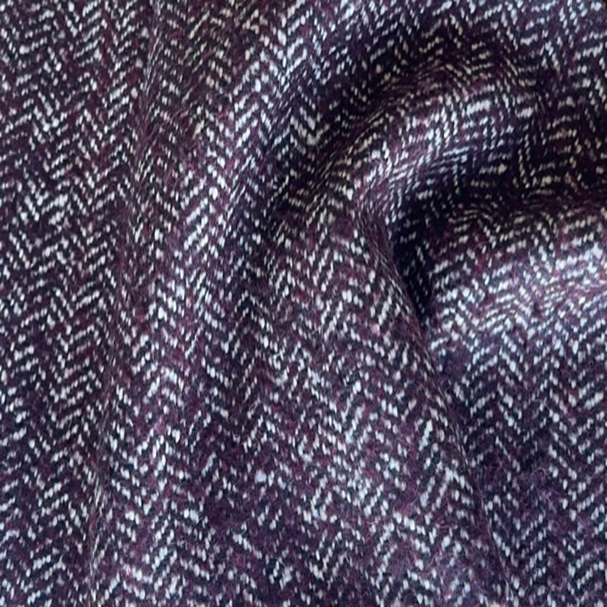 Mid-Weight Wine, Natural & Black Herringbone Wool Blend (Made in Italy)