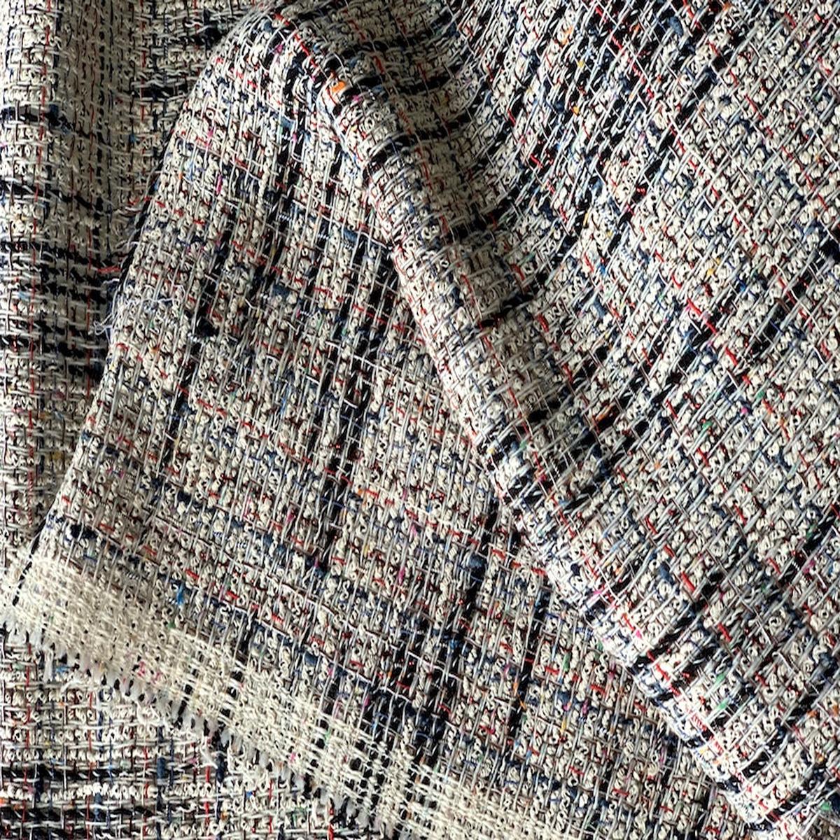Rare Heathered Natural & Red Metallic Cotton Blend Boucl (Made In Italy)
