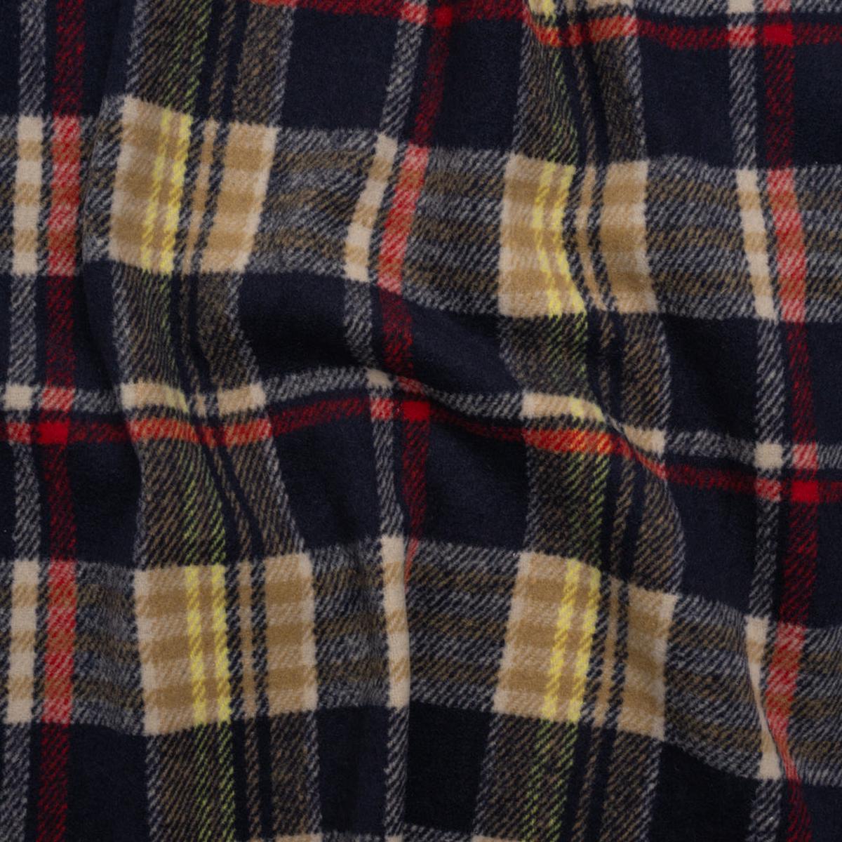 Brushed Wool Blend Twill - Navy, Red and Lemon Yellow Plaid - Deadstock