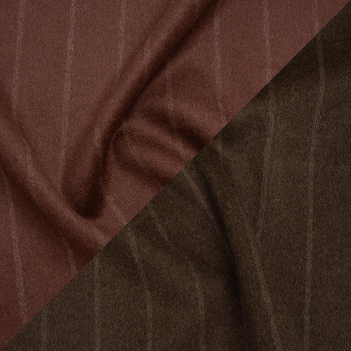 Brushed Wool Double Cloth Coating - Burgundy and Dark Brown Chalk Stripes - Deadstock