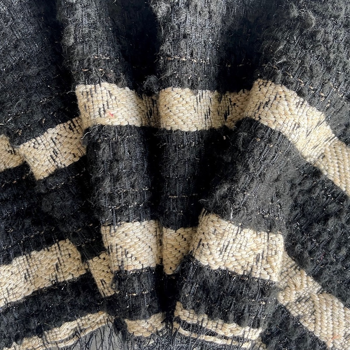 Chunky Striped Metallic Soft Black & Clotted Crme Wool Blend Boucl (Made in Italy)