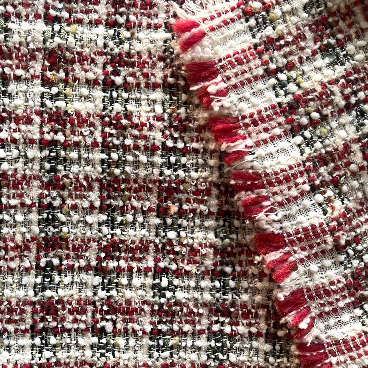 Couture Crimson, Coal & Cloud Tweedy Wool Blend Boucl (Made in Italy)
