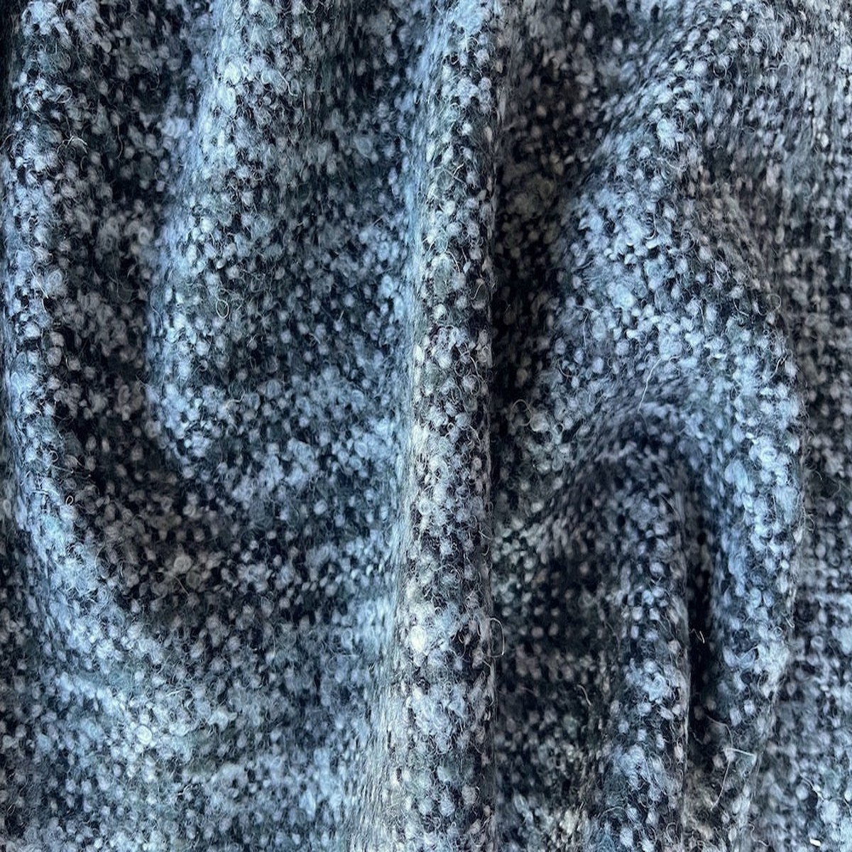 Elegant Jade & Coal Clouds Wool Boucl (Made in Italy)