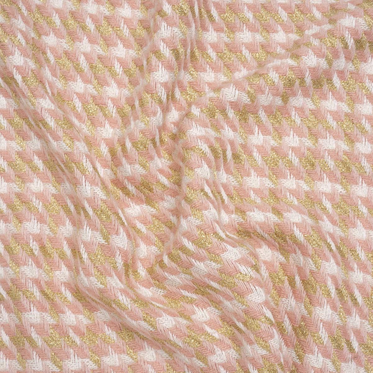 Metallic Wool and Acrylic Tweed Twill - Pink, Gold and White Geometric - Deadstock