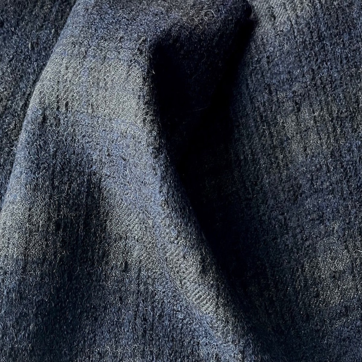 Couture Semi-Sheer Somber Shadow Grey & Medieval Navy Wool Boucl (Made in Italy)