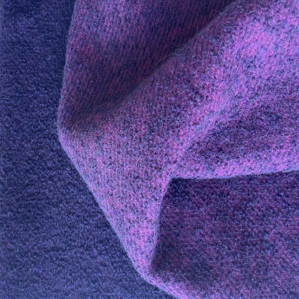 Double-Faced Eggplant & Pinked Wine Wool Blend Boucl Coating (Made in Italy)