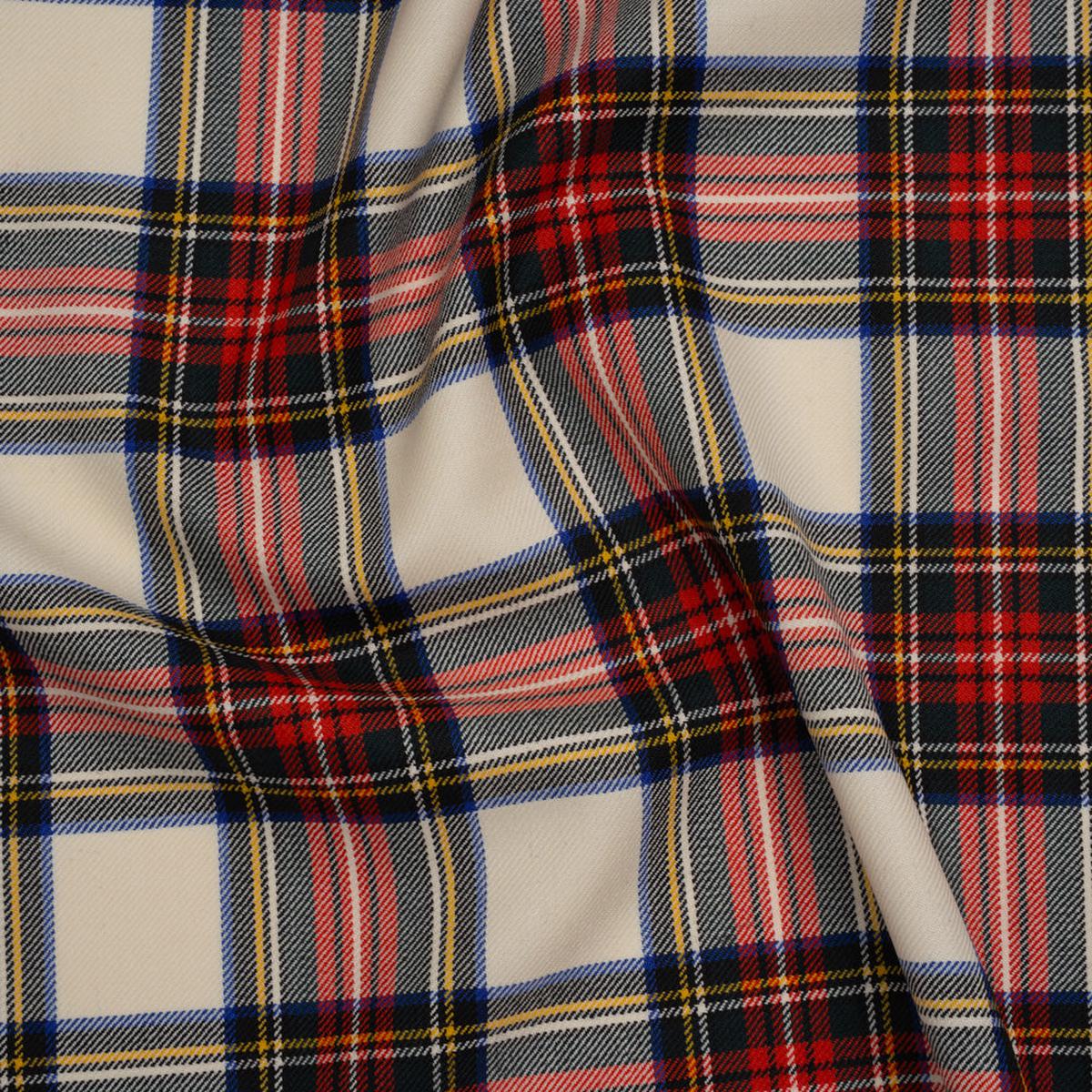 Virgin Wool Twill Made in Italy - White, Red and Blue Plaid