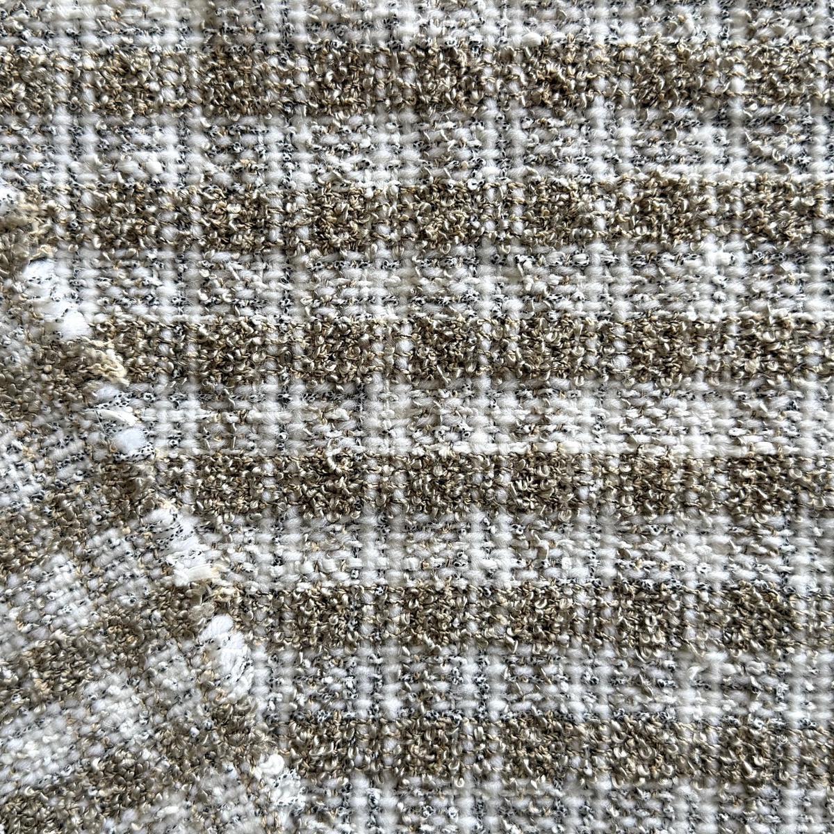 High-End Tanned Beige & White Checked Cotton Blend Boucl(Made in Italy)