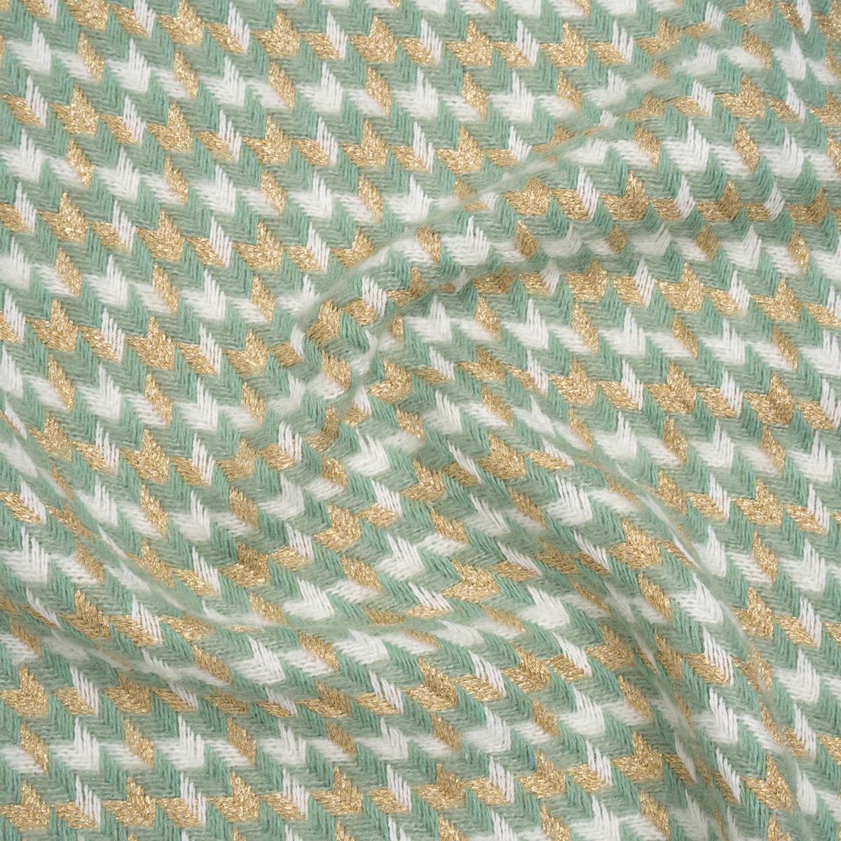 Metallic Wool and Acrylic Tweed Twill - Mint Green, Gold and White Geometric - Deadstock