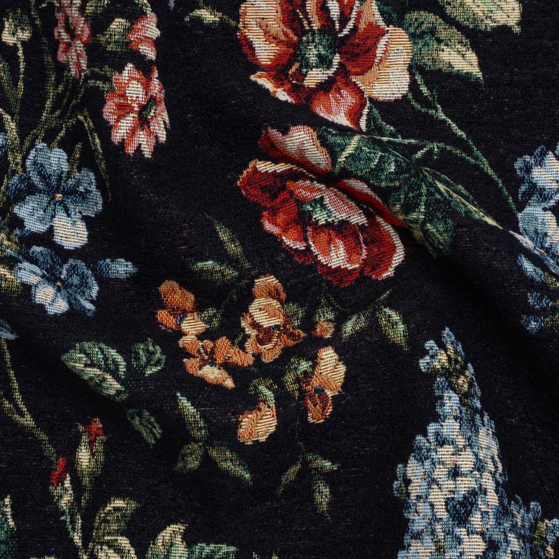 Wool and Polyamide Boucle Jacquard - Blue, Red and Black Classic Florals