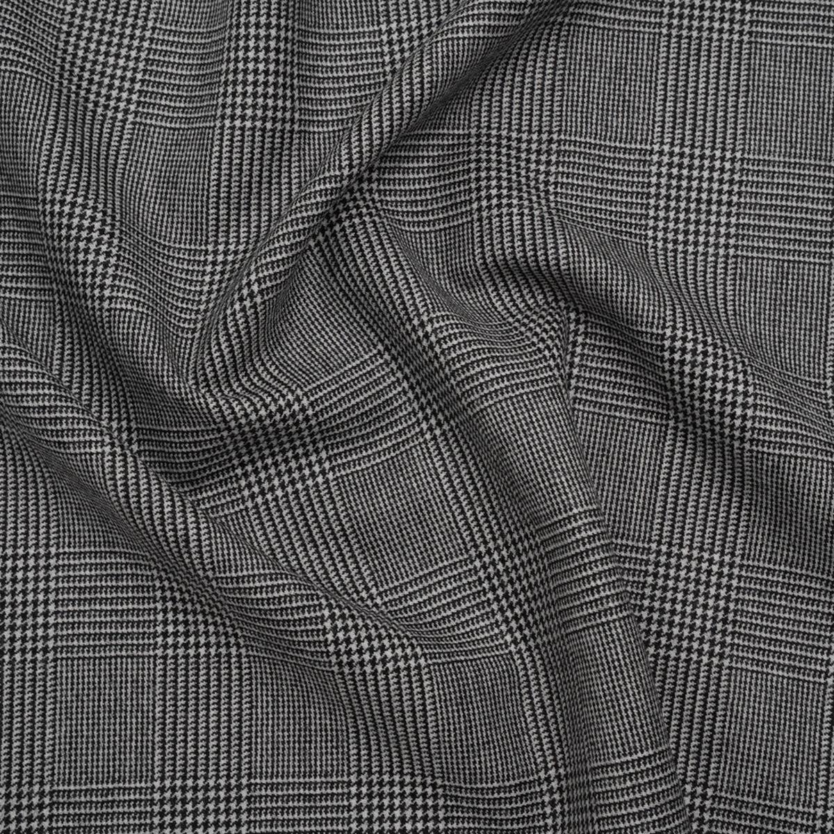 Brushed Virgin Merino Wool Twill - Black and White Glen Plaid