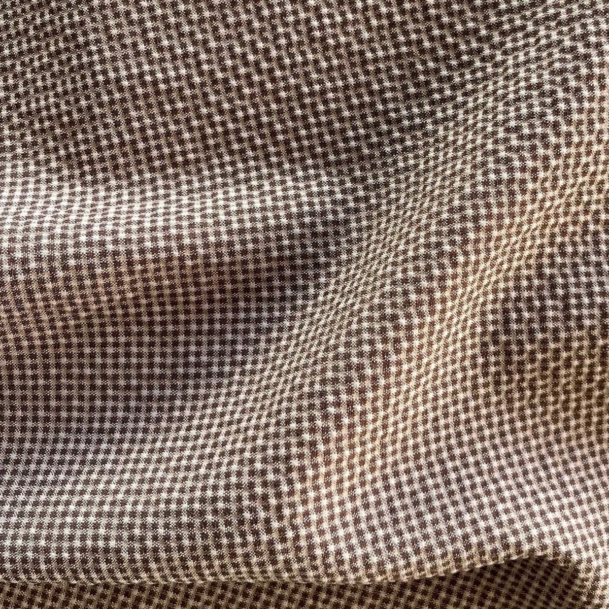 Caf au Lait & Cream Checked Stretch Wool Seersucker (Made in Italy)