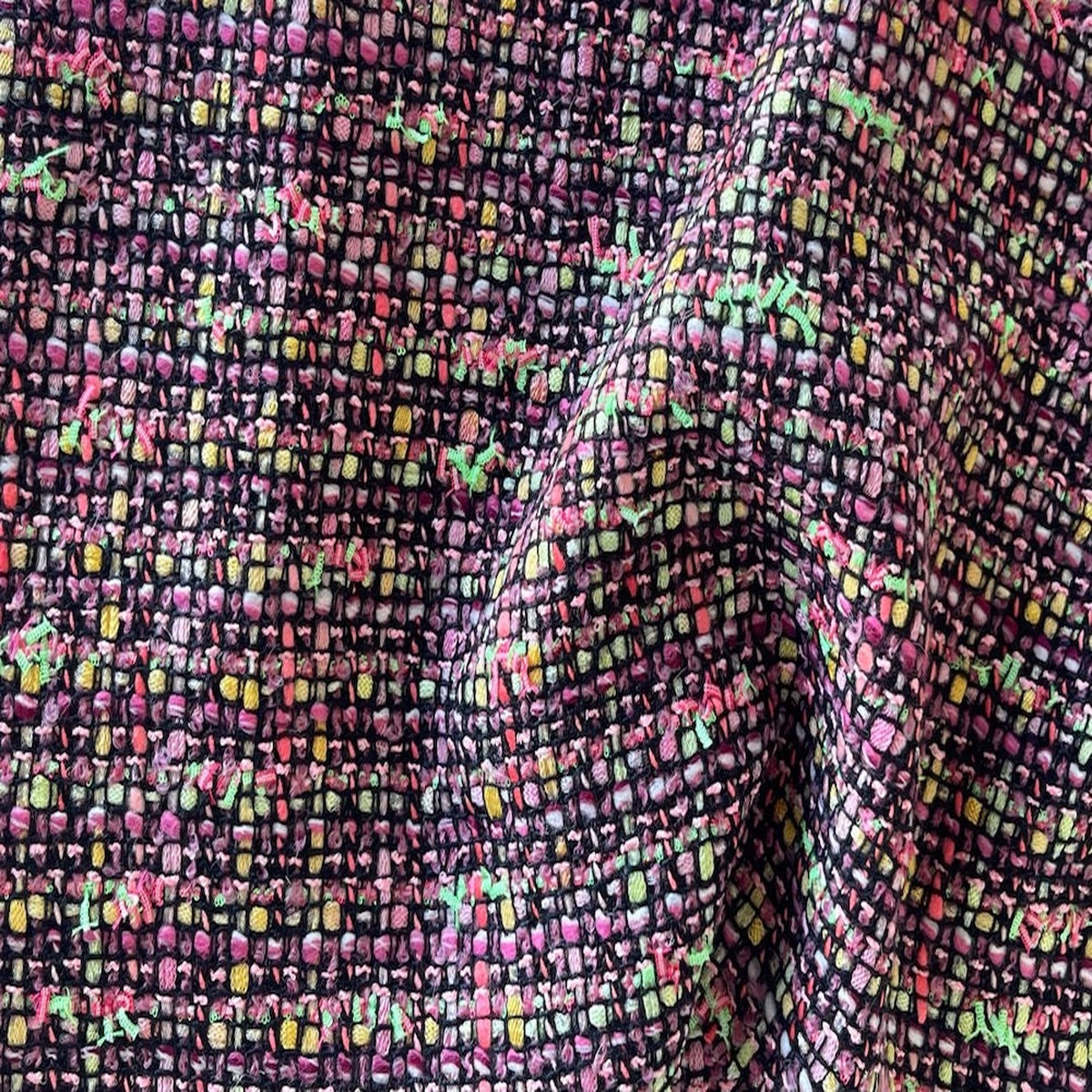 Couture Seafoam, Barbie Pink, Lemonade Yellow & Black Cotton Blend Tweed Boucl (Made in Italy)